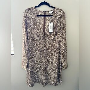 Who What Wear Woodgrain Print Button Sleeve Dress with Bow Details - NWT